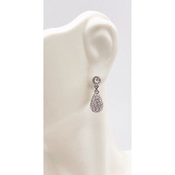 Swarovski Crystal Teardrop Earrings Rhodium Pavé Drop Dangle Stud Sparkle - Picture 2 of 5
